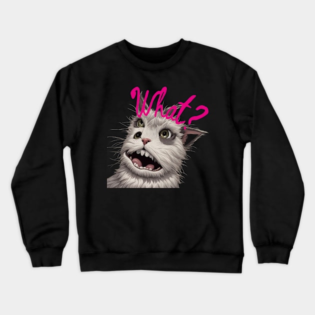 Cat Monster - What? Crewneck Sweatshirt by EunsooLee